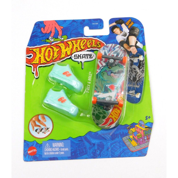 2022 Hot Wheels HW Skate T-Rex & Roll Tony Hawk Finger Boards with Shoes NEW - Picture 1 of 3